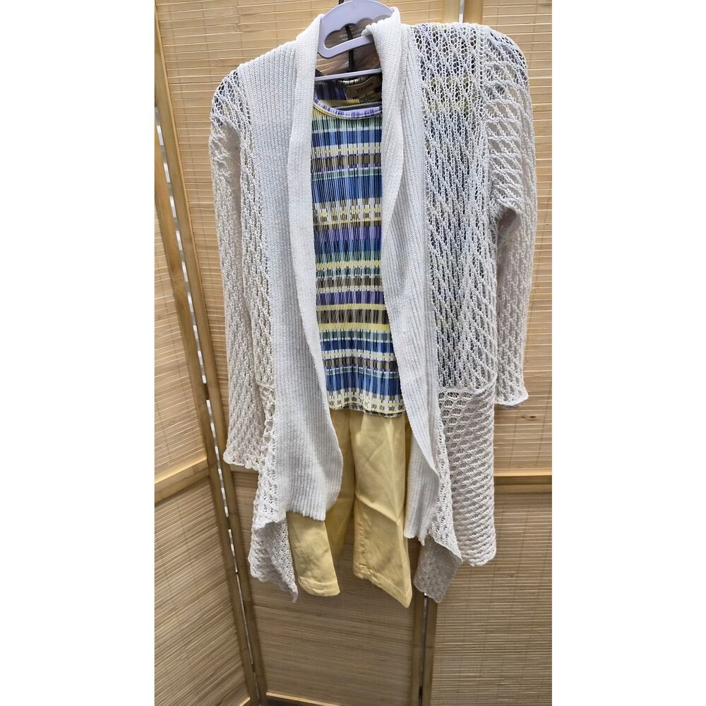 Vintage Chico’s 3 Pc Resort Outfit Set Cardigan Tank & Cropped Pants Size 3
